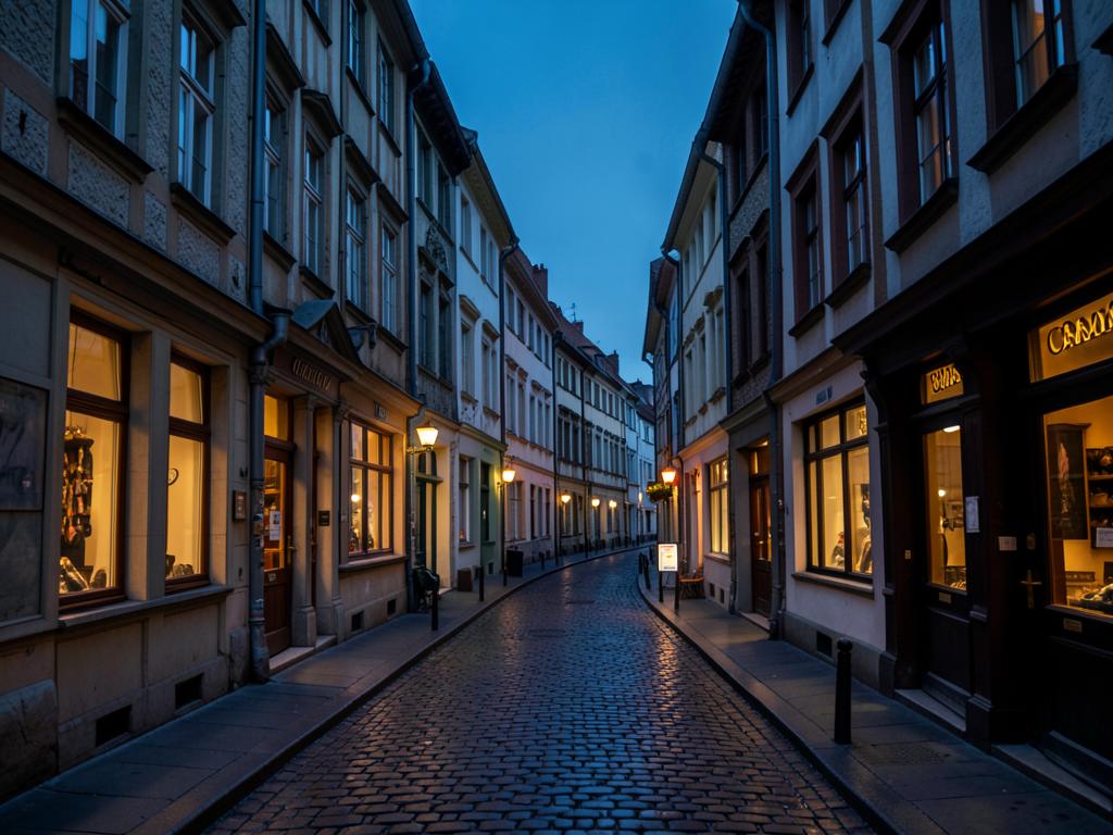 Abendliche Gasse in der Düsseldorfer Altstadt